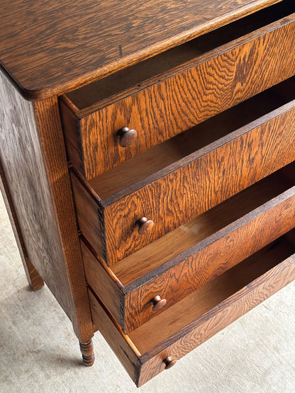 Antique Quarter Sawn Tiger Oak Chest of Drawers