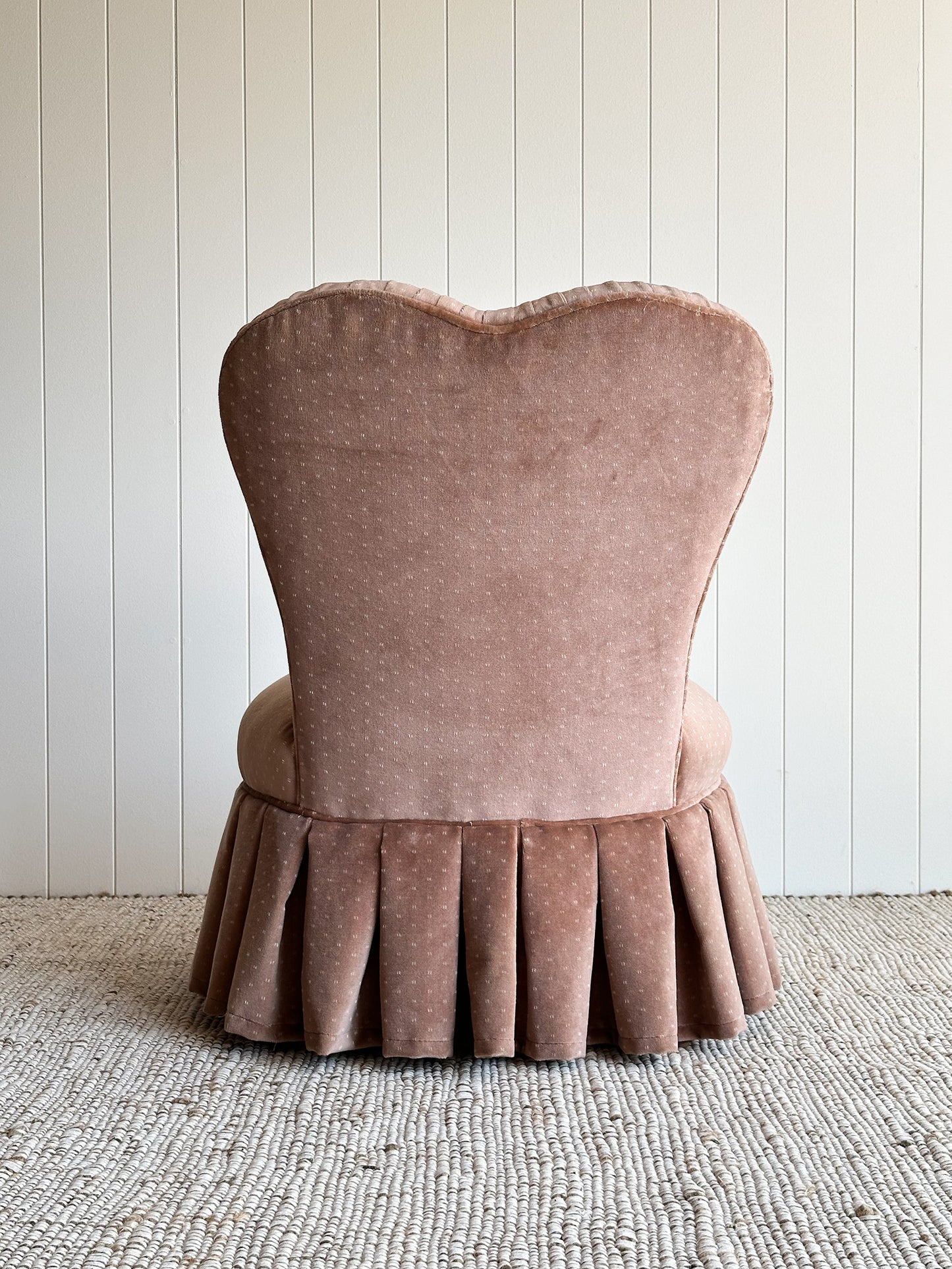 Vintage Blush Velvet Slipper Chair with Pleated Skirt