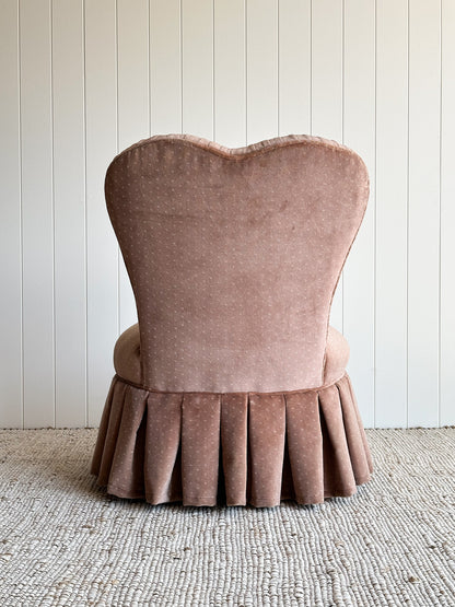 Vintage Blush Velvet Vanity Slipper Chair with Pleated Skirt