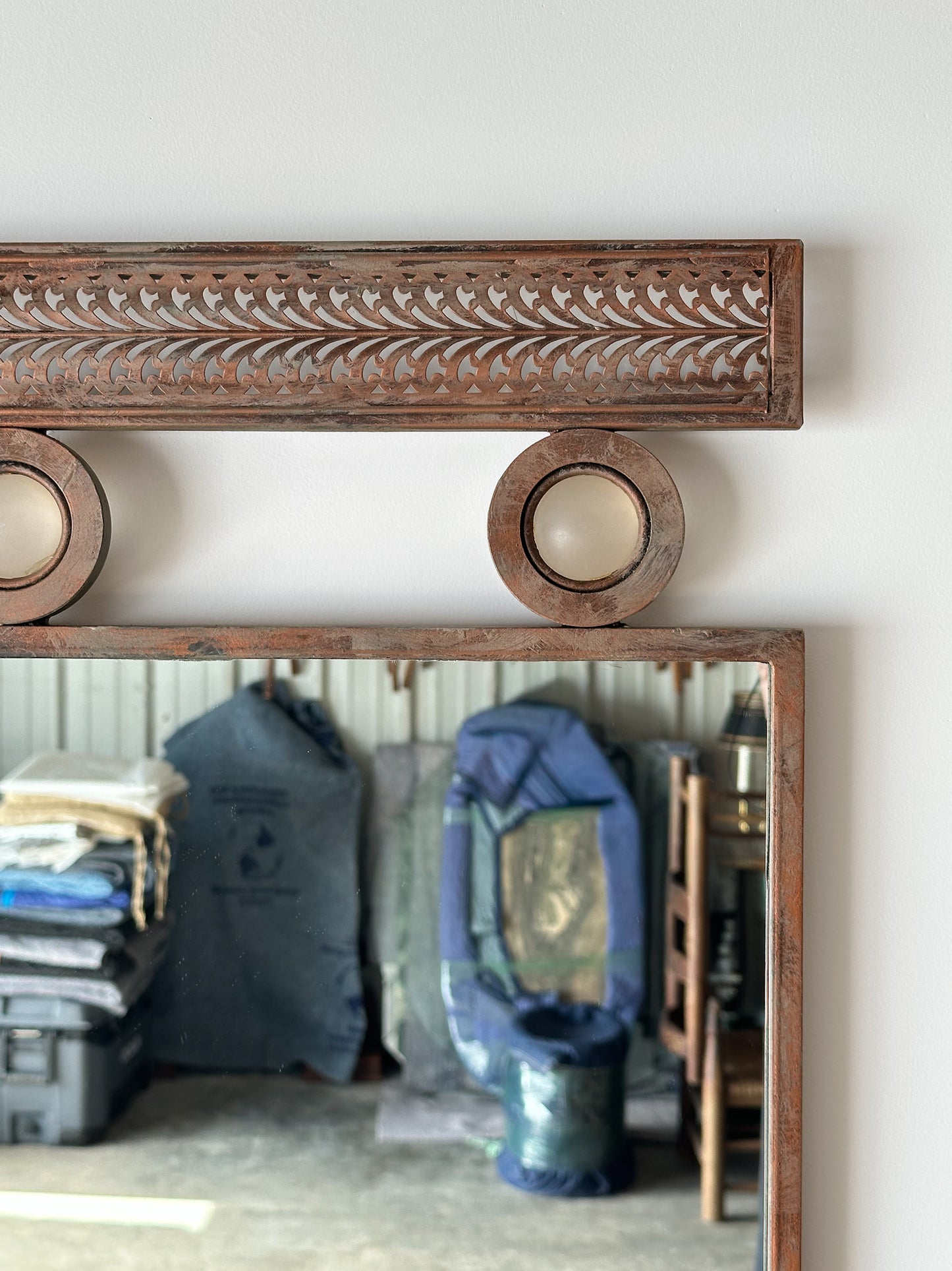 Pierced Steel Wall Mirror in the Style of Santambrogio & De Berti, Italy, Mid-Century