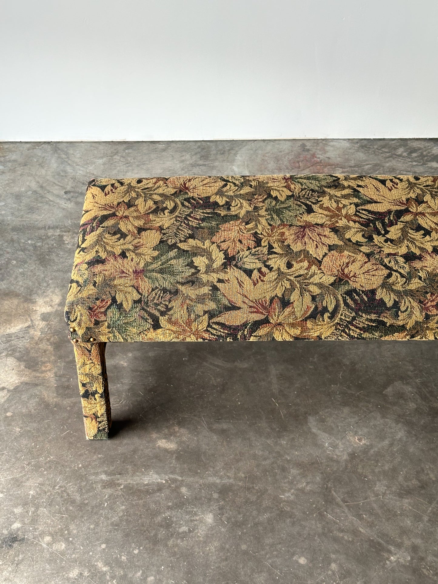 Fully-Upholstered Jacquard Tapestry Parsons Bench, 1980s