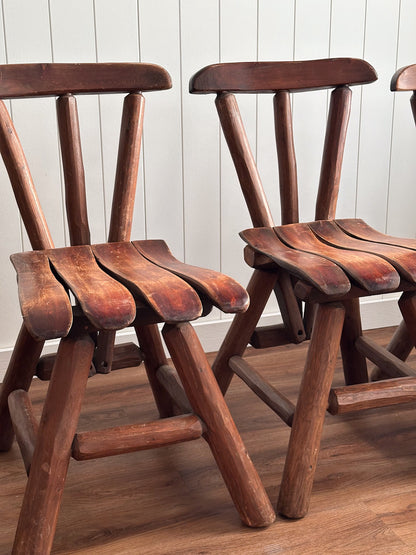 Vintage Brutalist Wood Dining Chairs, Set of 4
