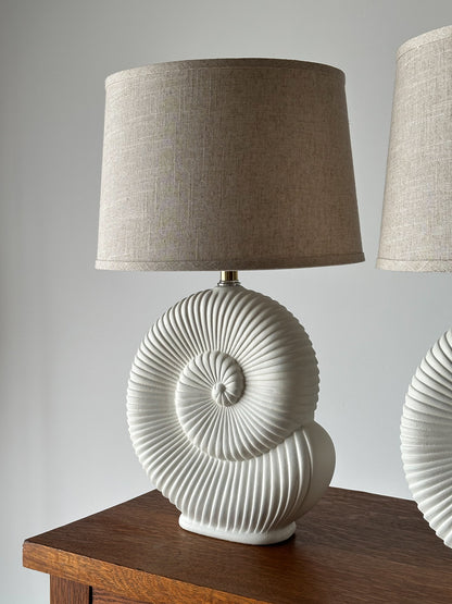 Vintage Plaster Nautilus Table Lamps, Pair