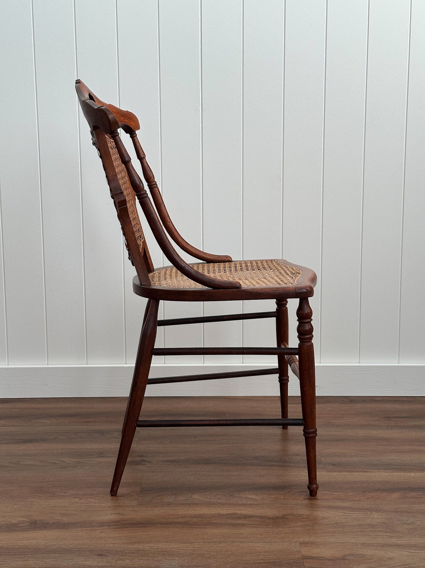 Victorian-Era Antique Cane & Wood Dining Chairs, Set of Four