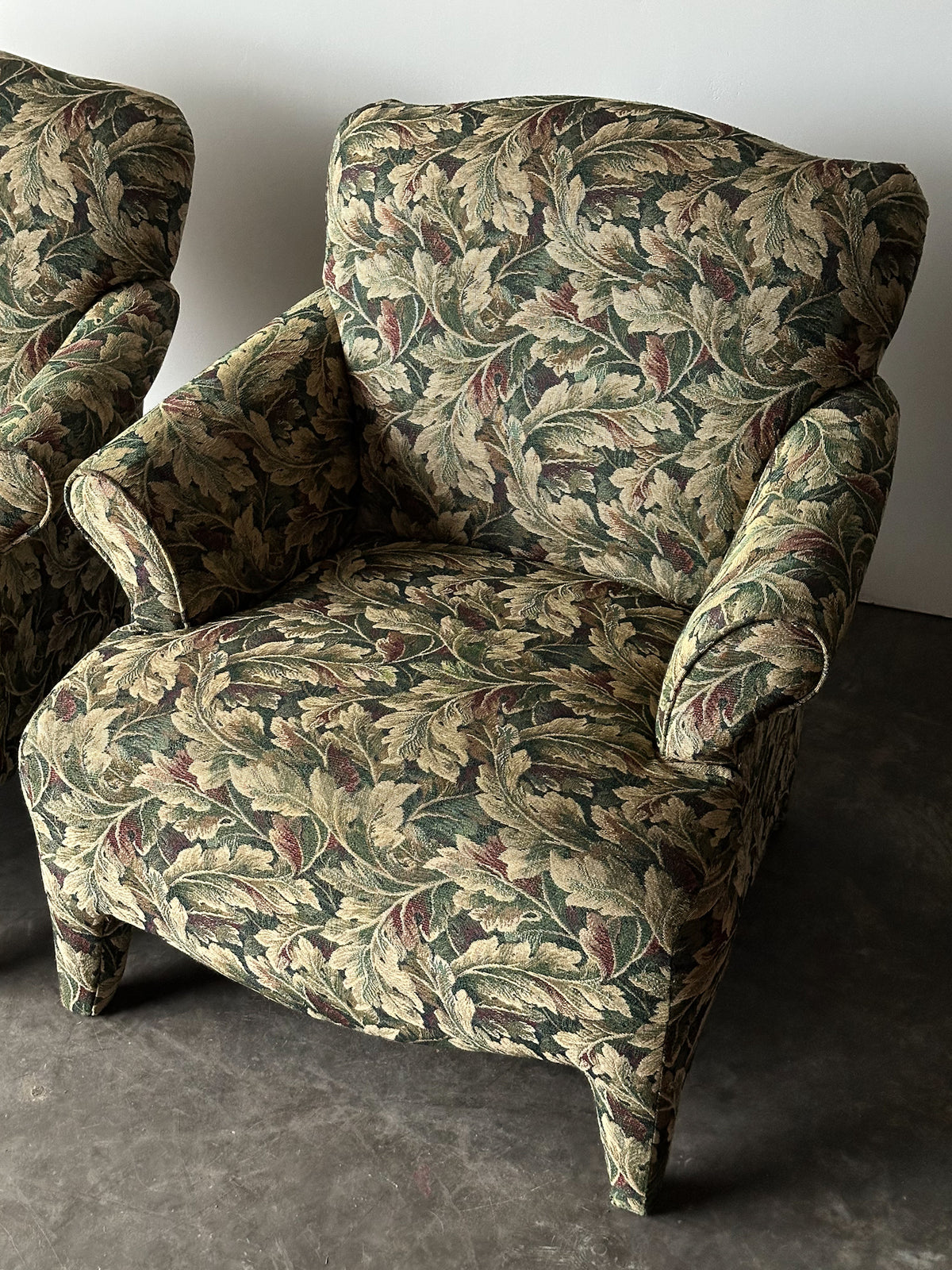 Sage Acanthus Tapestry Club Chairs, John Hutton for Donghia Luciano, 1990s, Pair