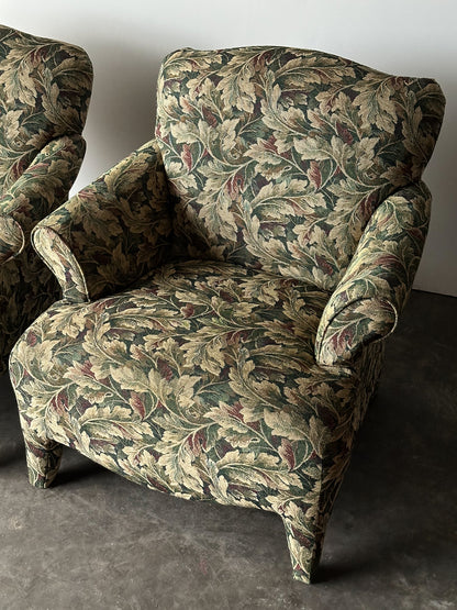 Sage Acanthus Tapestry Club Chairs, John Hutton for Donghia Luciano, 1990s, Pair