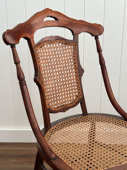 Antique Victorian French Cane Dining Chairs, Set of 4