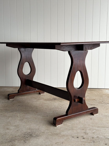 Antique English Country Oak Trestle Dining Table