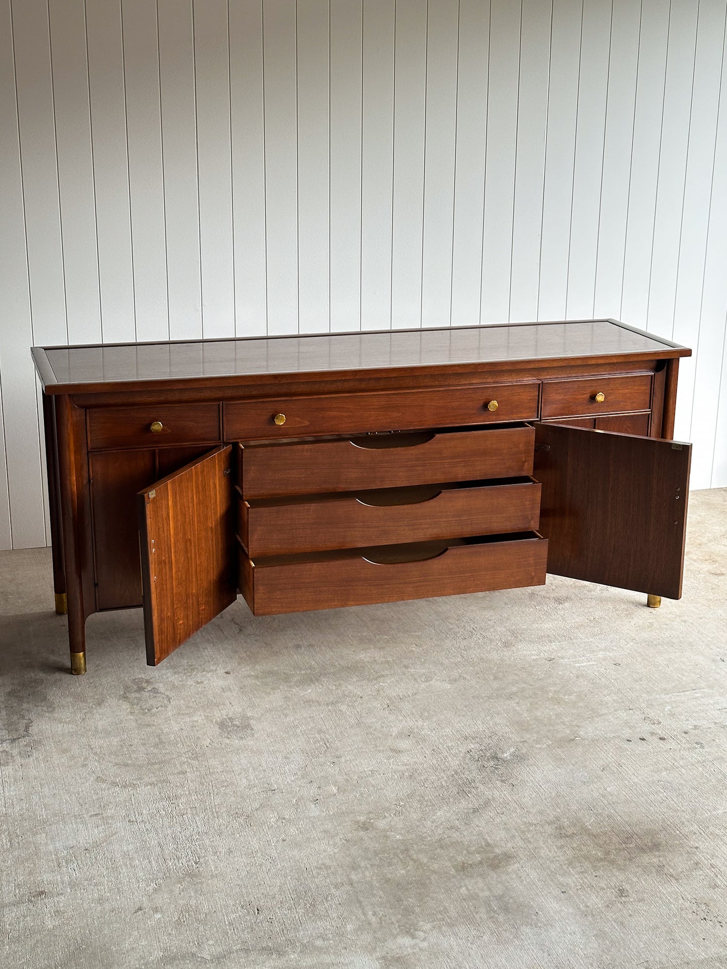 Mid-Century Modern Heritage Collection Walnut and Brass Sideboard