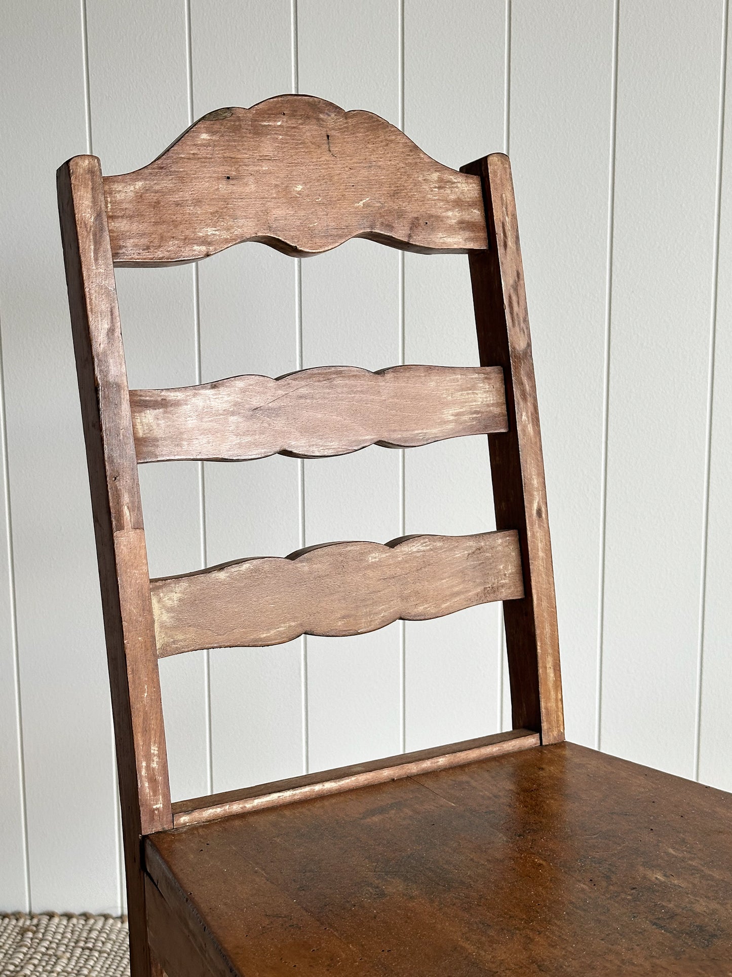 Antique Ladderback Scalloped Accent Dining Chairs, Pair