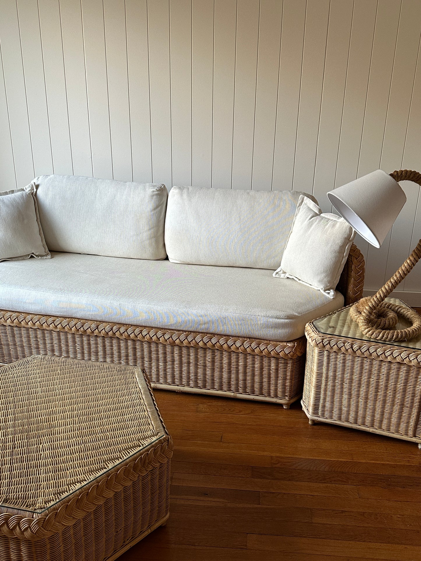 Vintage Brown Jordan Braided Wicker Coffee Table