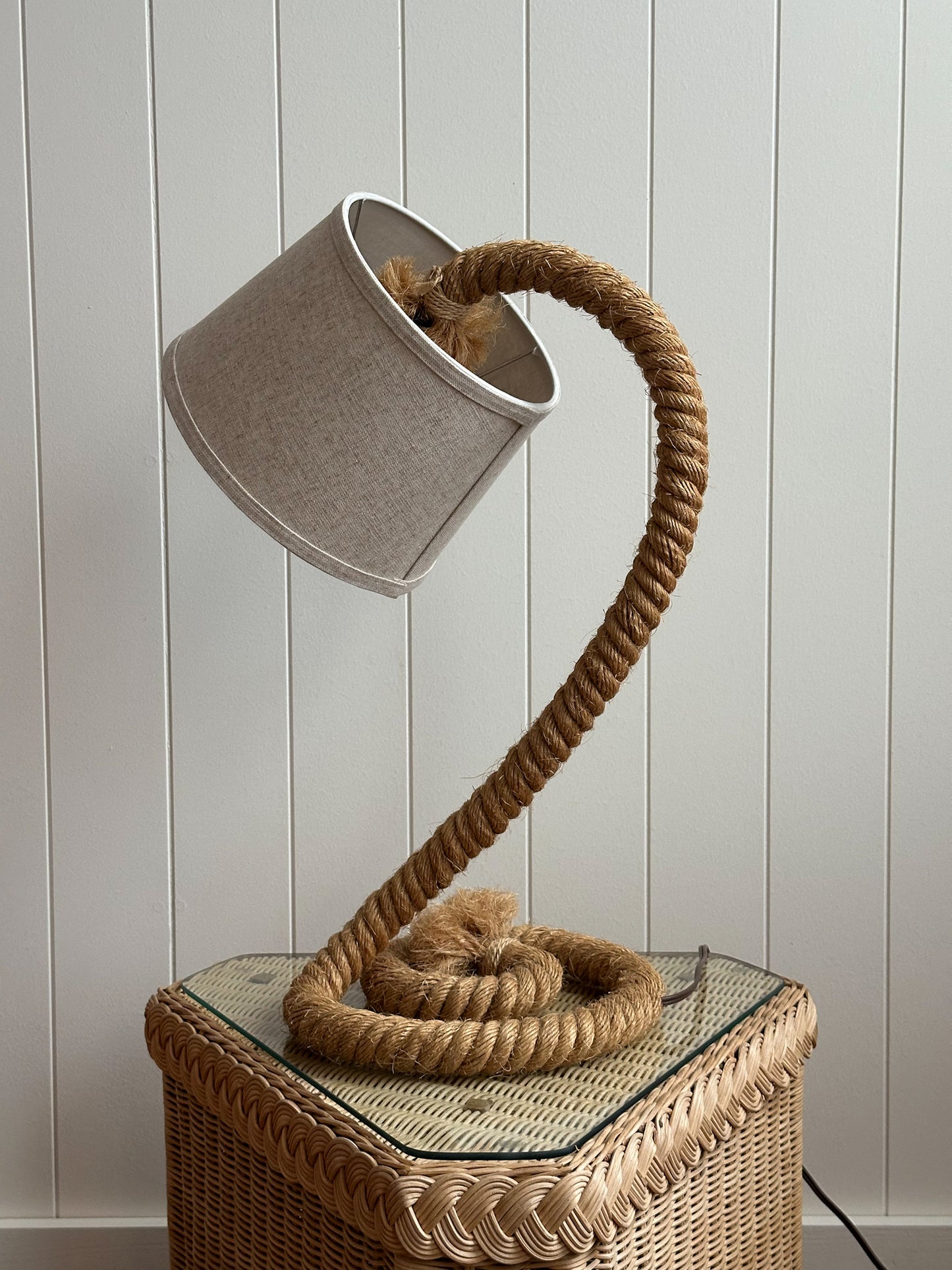 Vintage French Mid-Century Rope Table Lamps, Pair