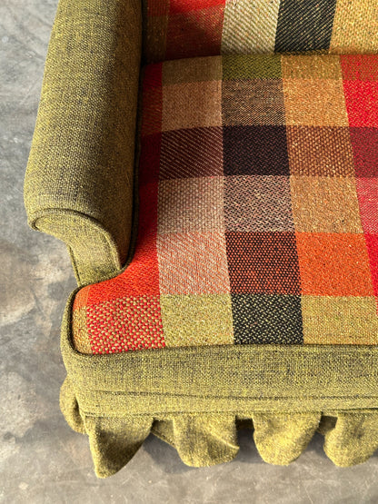 Olive Tweed Swivel Rocker with Patchwork Plaid Upholstery, 1970s