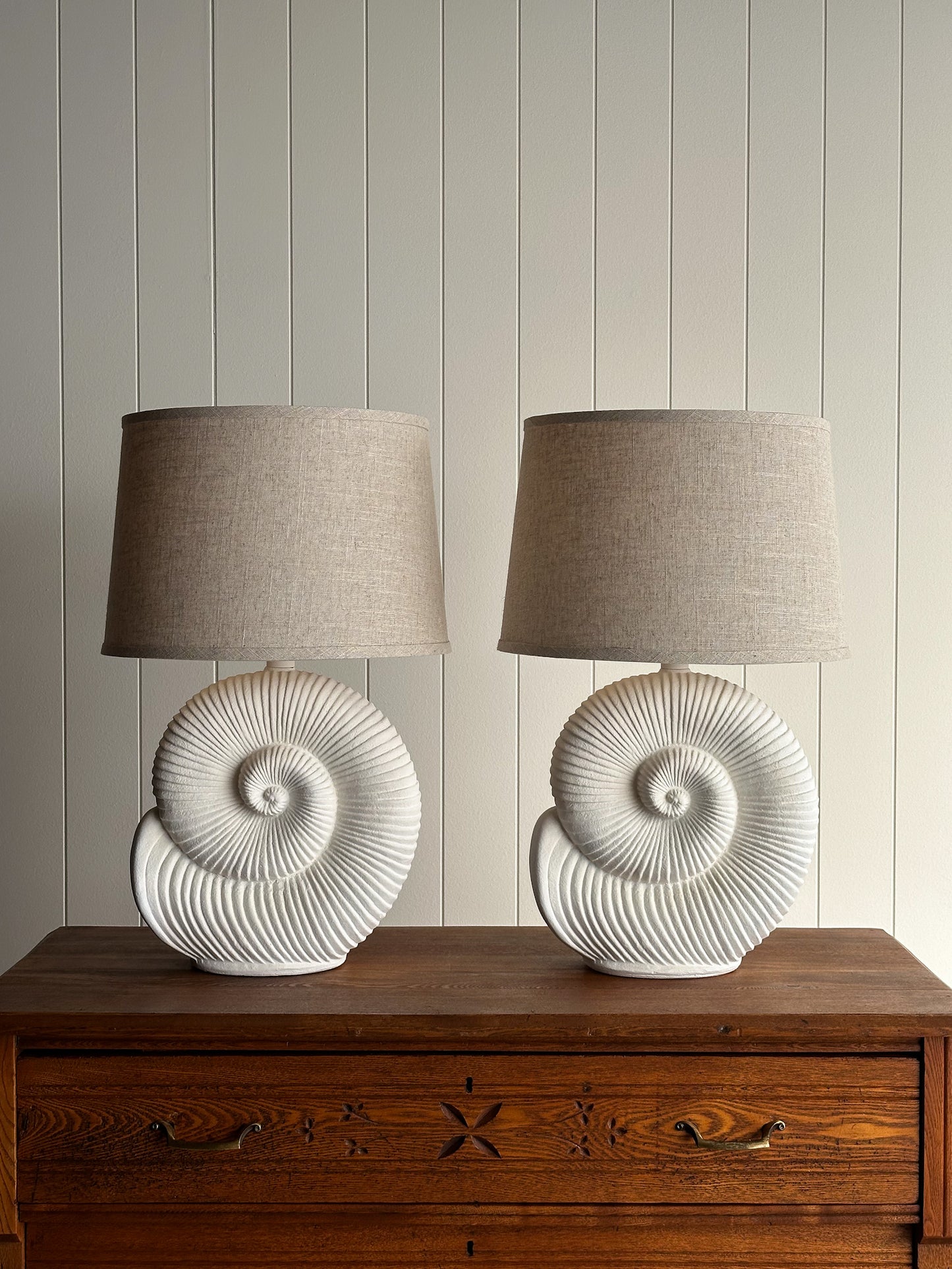 Vintage Postmodern Plaster Seashell Table Lamps, Pair