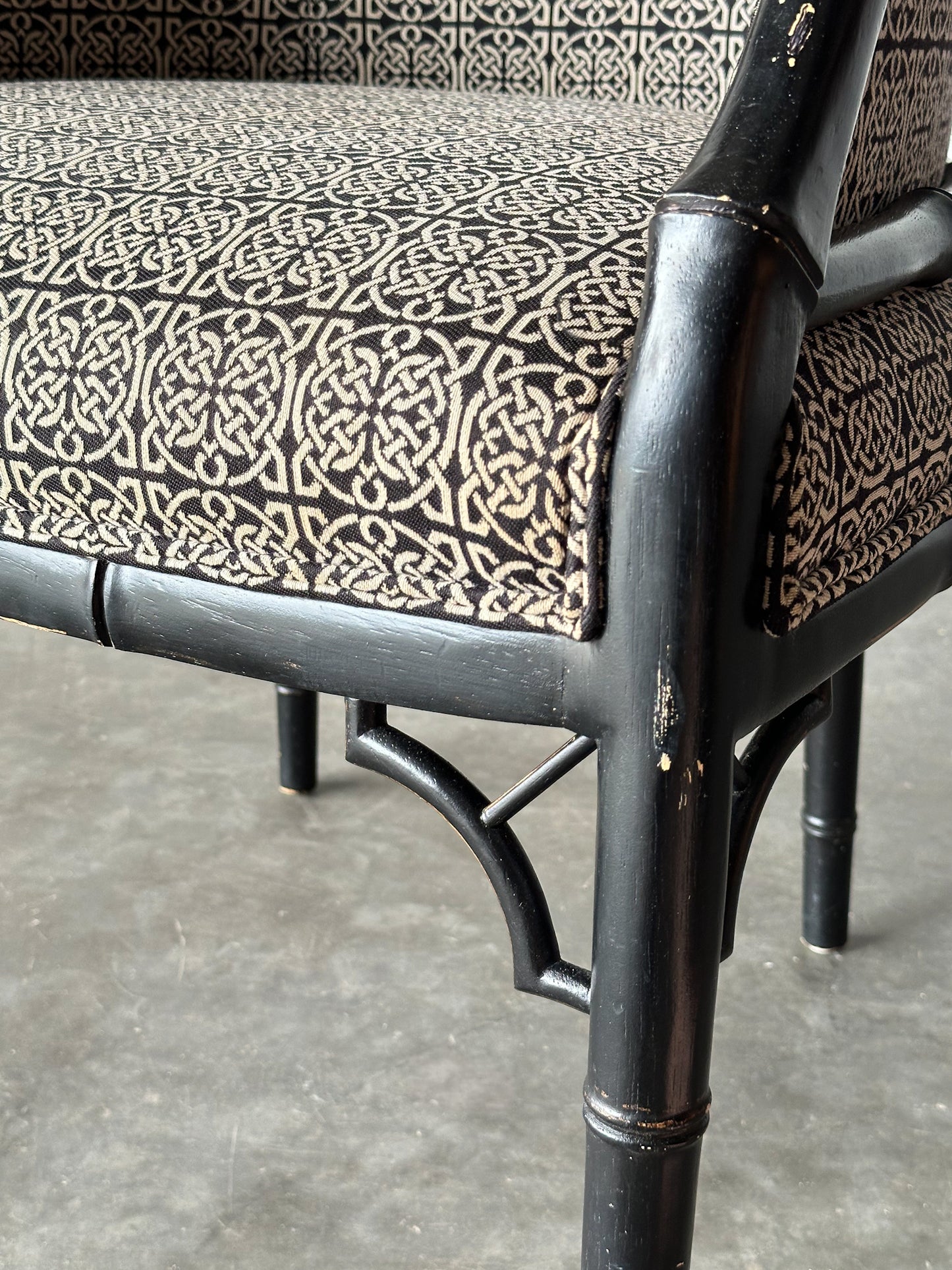 Black Lacquered Faux Bamboo Barrel-Back Armchair, 1980s