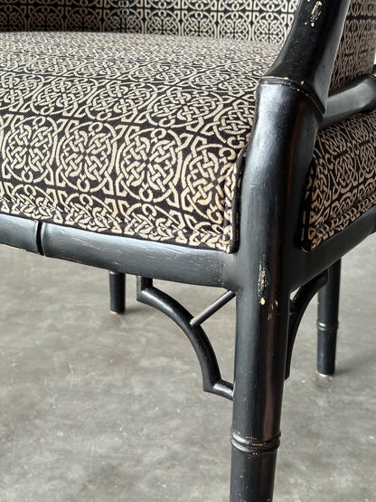 Black Lacquered Faux Bamboo Barrel-Back Armchair, 1980s