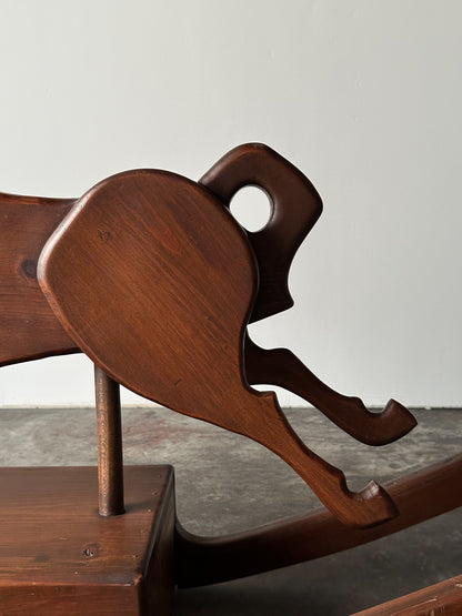 Handcrafted Mid-Century Sculptural Pine Rocking Horse