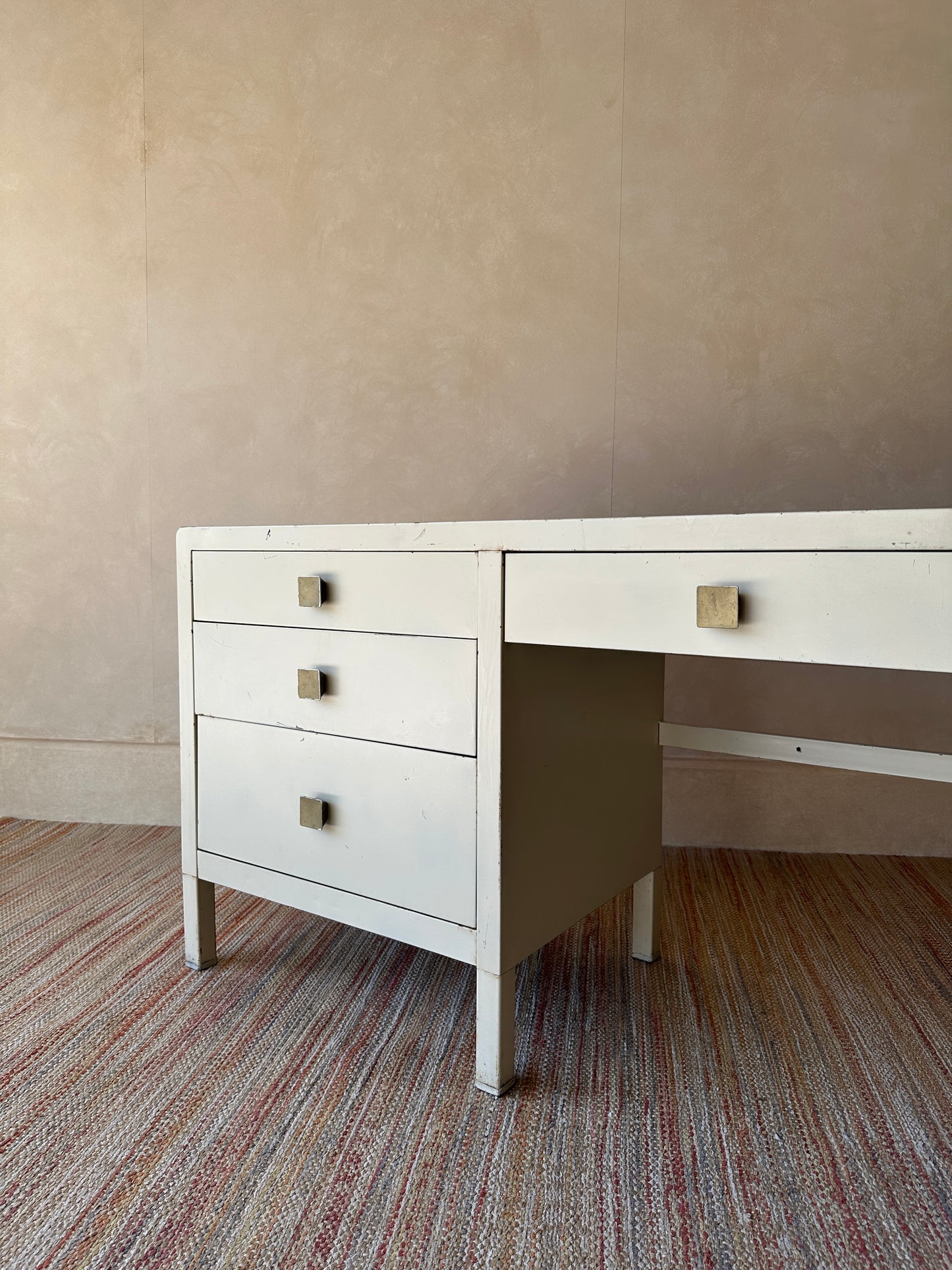 Vintage Simmons Metal Desk With Original Square Pulls, C 1940s