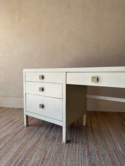 Vintage Simmons Metal Desk With Original Square Pulls, C 1940s