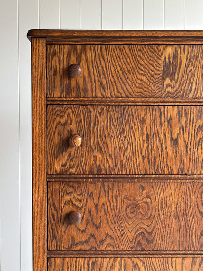 Antique Quarter Sawn Tiger Oak Chest of Drawers