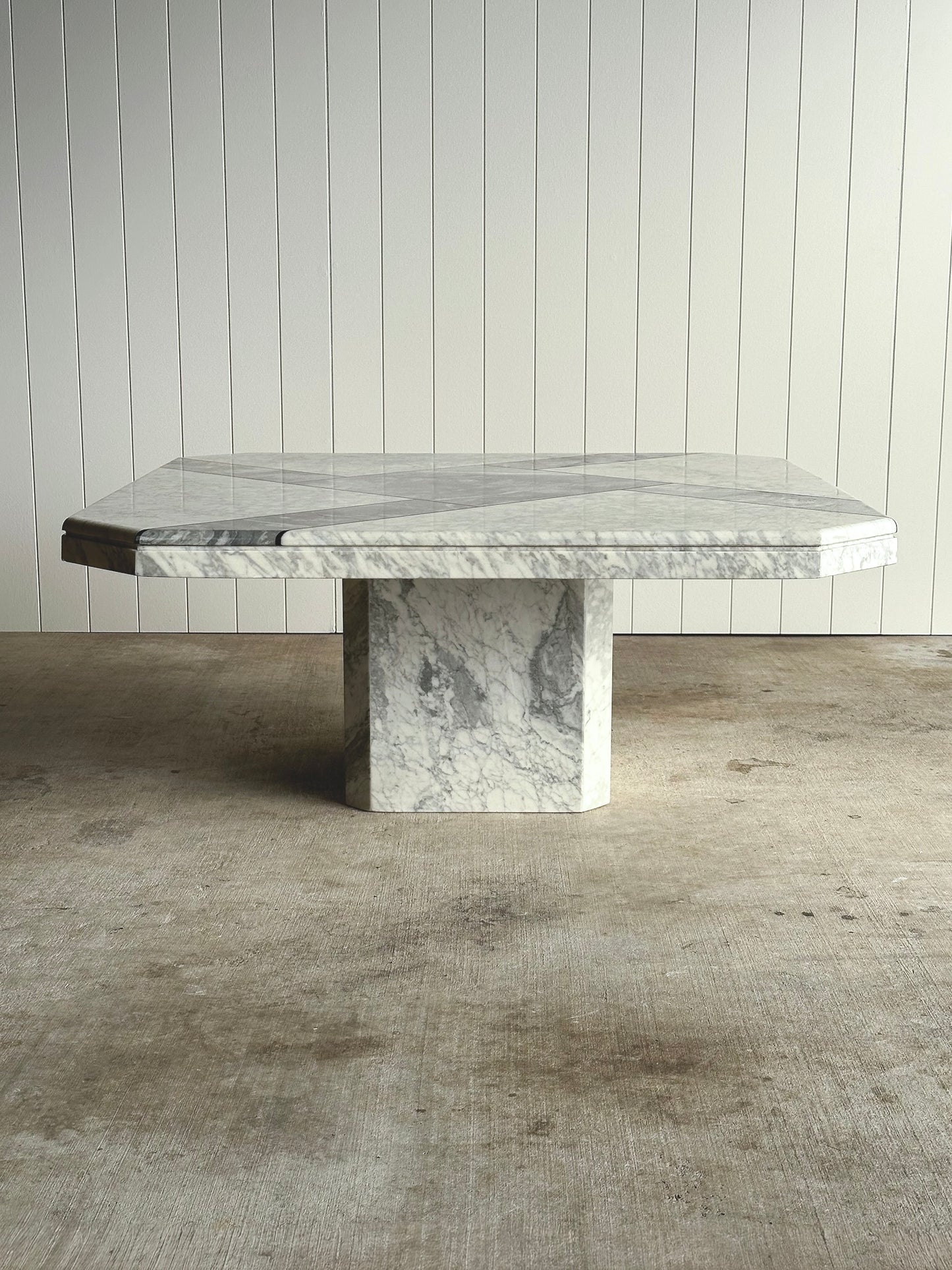 Italian Carrara & Bardiglio Marble Inlay Coffee Table, 1970s