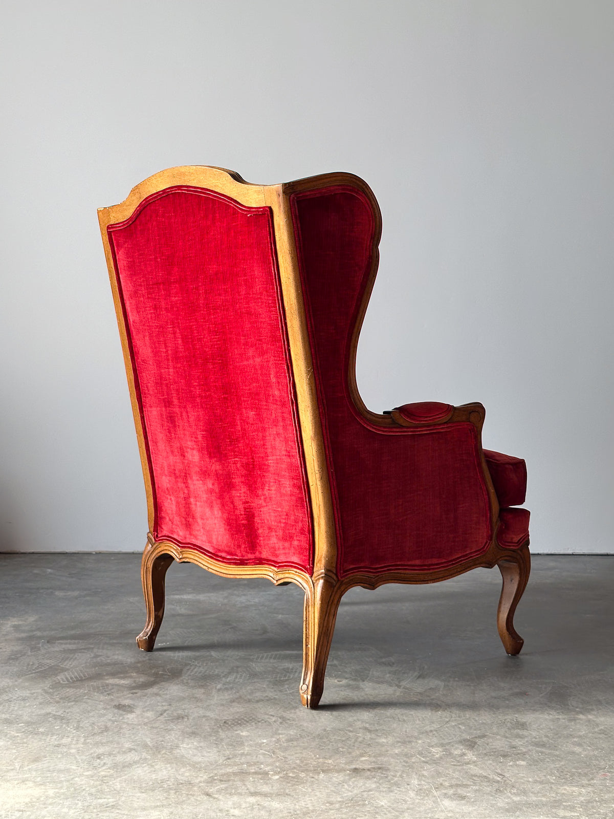 Vintage French Louis XV Style Crimson Velvet Wingback Bergère