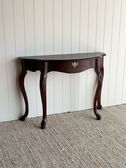 Vintage Mahogany Demi-Lune Serpentine Scalloped Entryway Table