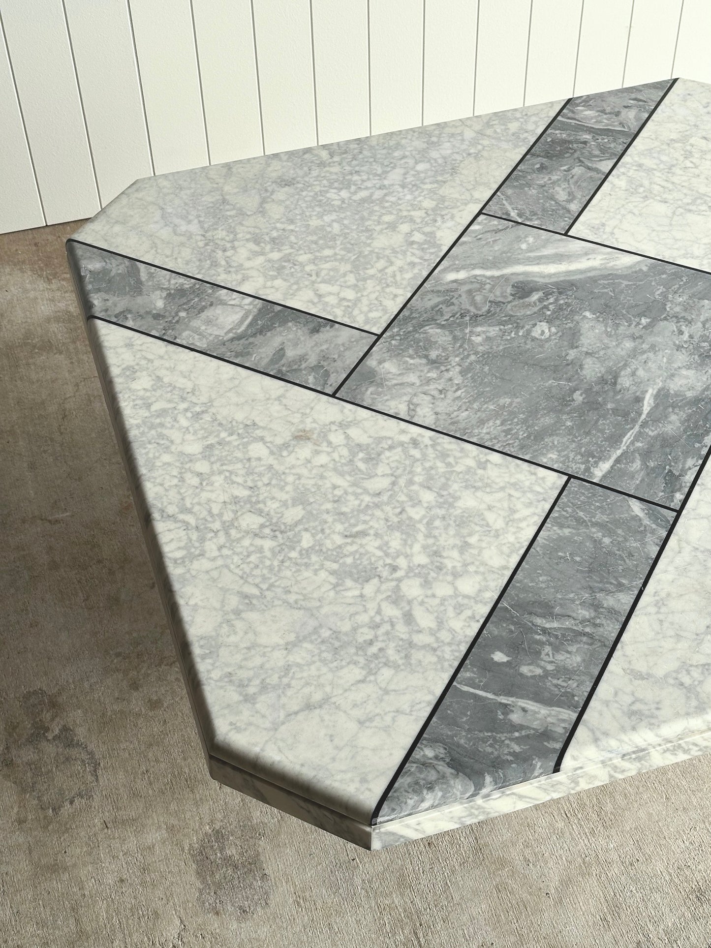 1970s Italian Carrara & Bardiglio Marble Inlaid Coffee Table
