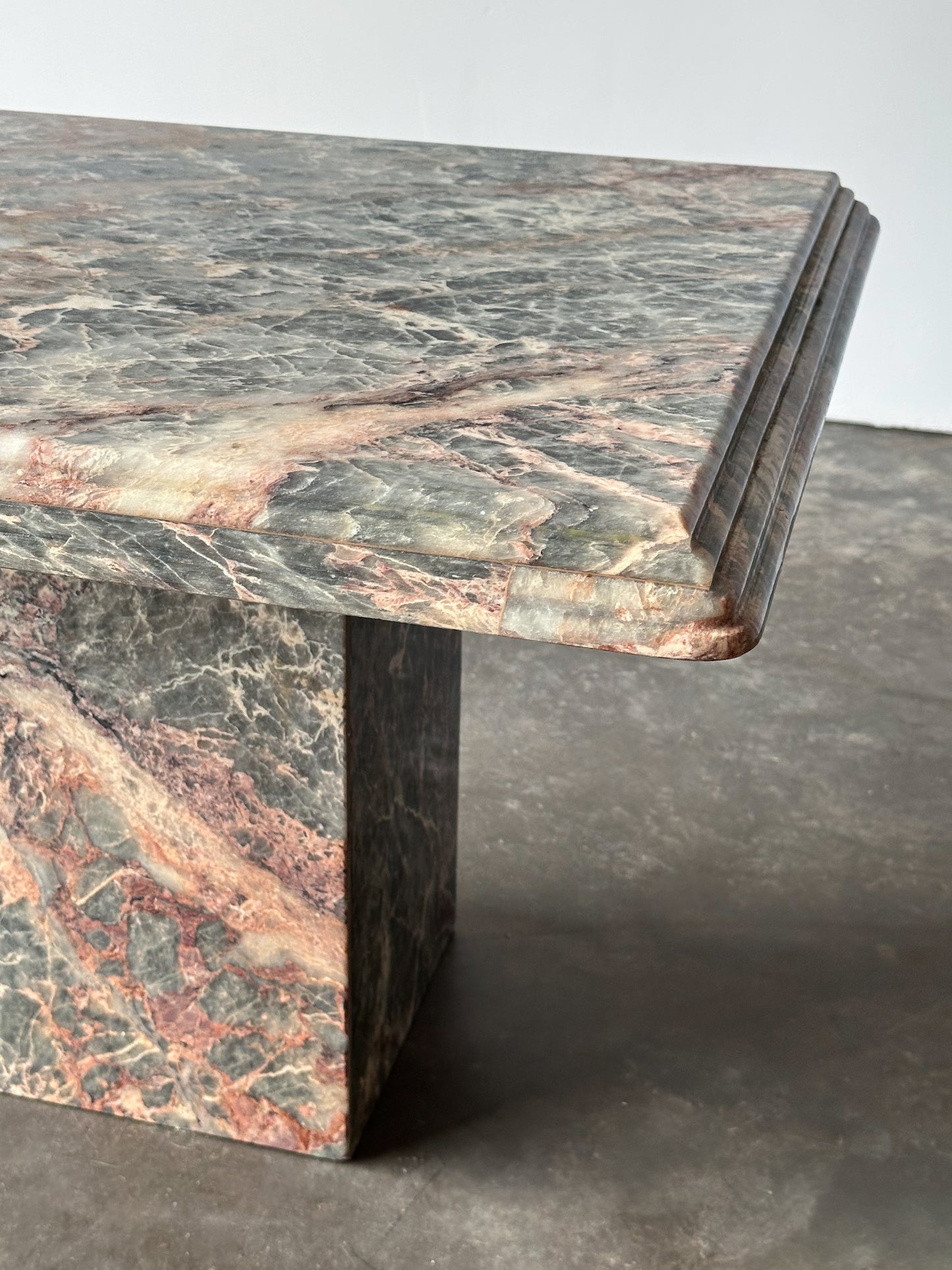 Fior Di Pesco Marble Plinth Side Table, Italy, 1980s