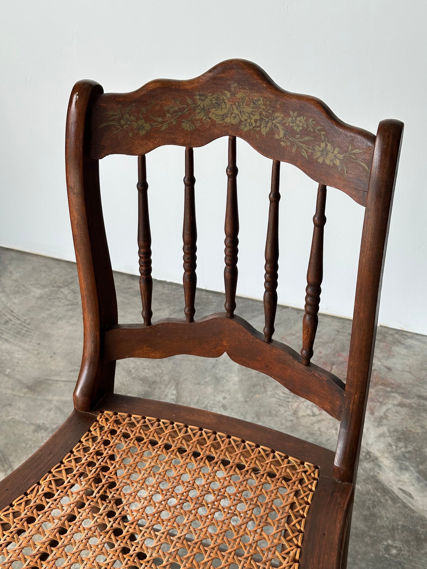 Antique Set of 4 Turned-Spindle Cane Seat Dining Chairs