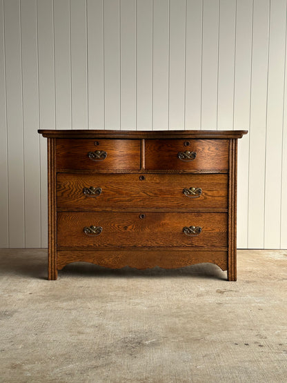 Late 19th Century Antique Serpentine Oak Chest of Drawers