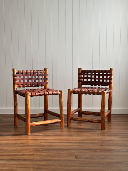 1940s Italian Leather Strap Dining Chairs, Set of Four
