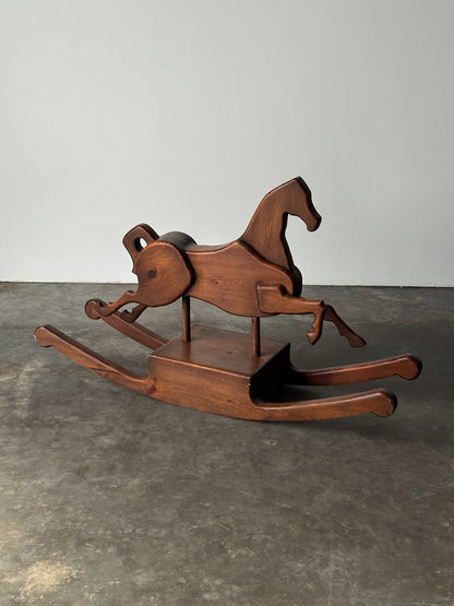 Handcrafted Mid-Century Sculptural Pine Rocking Horse