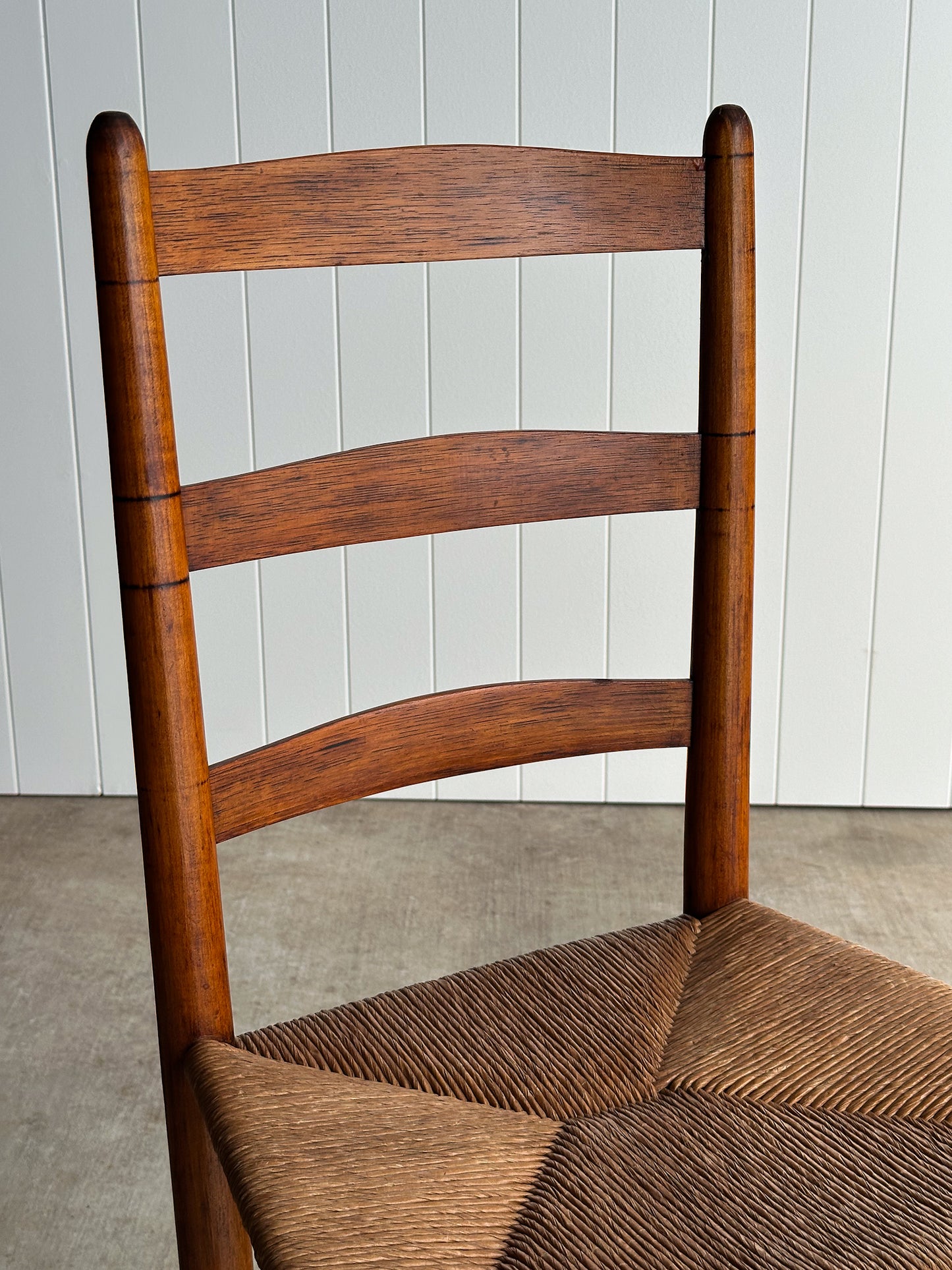 Antique Shaker Ladderback Chair with Hand-Woven Rush Seat, C. 1910