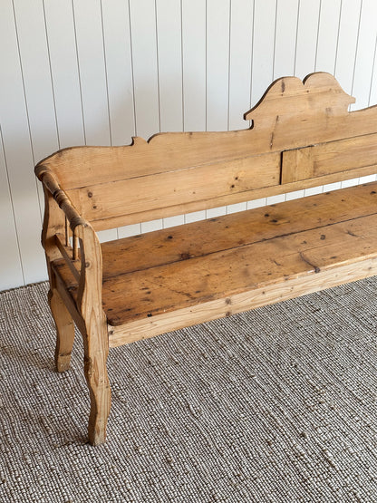 Antique Pine Primitive Folk Art Bench with Paneled Back