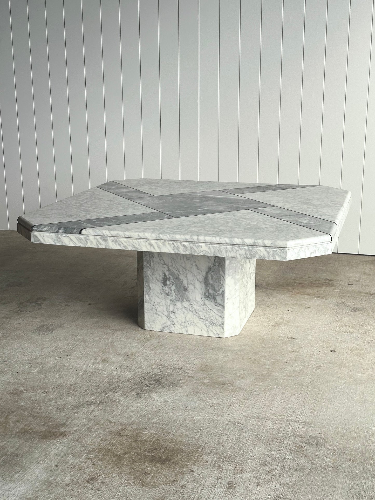 Italian Carrara & Bardiglio Marble Inlay Coffee Table, 1970s