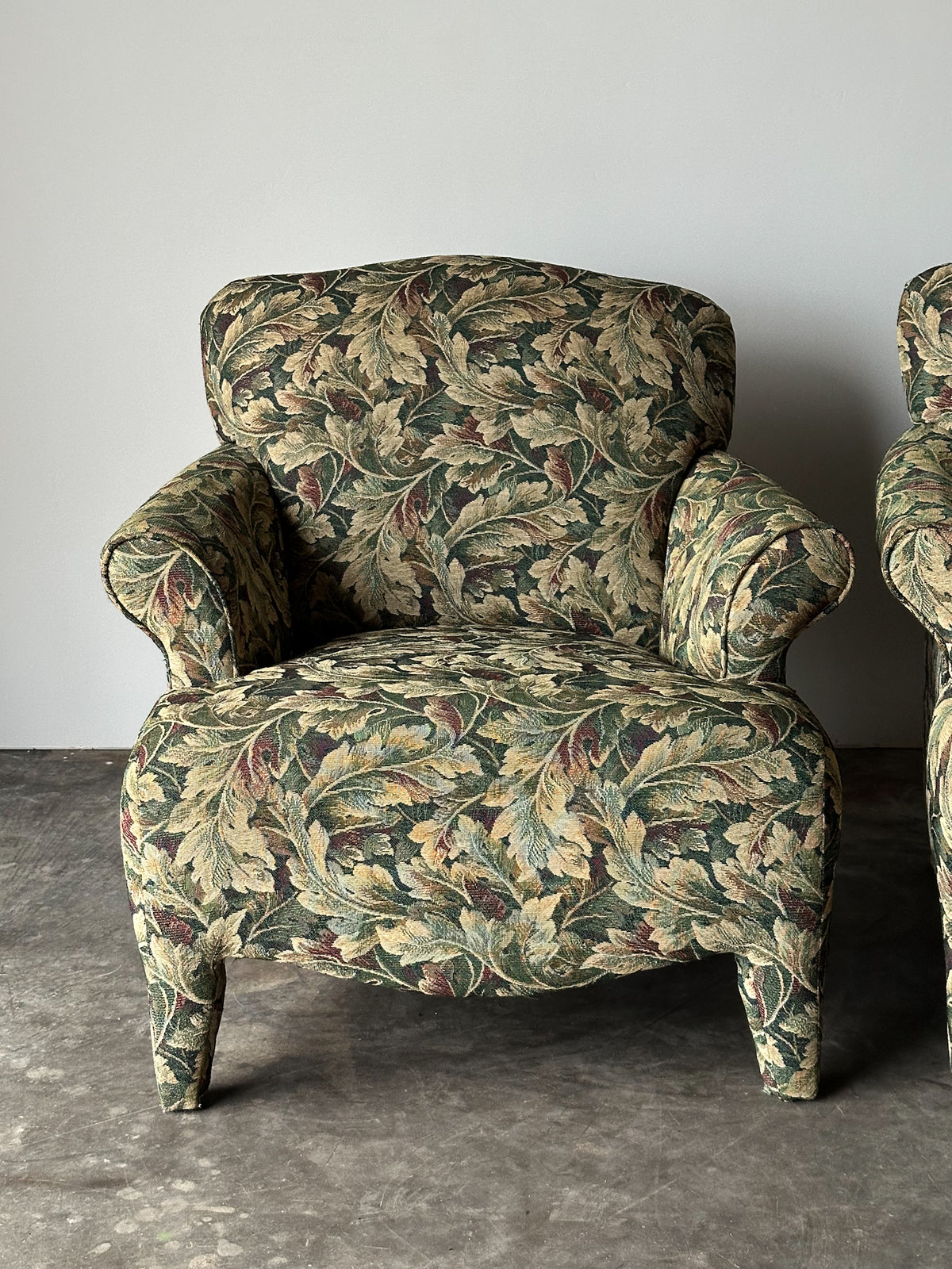 Sage Acanthus Tapestry Club Chairs, John Hutton for Donghia Luciano, 1990s, Pair