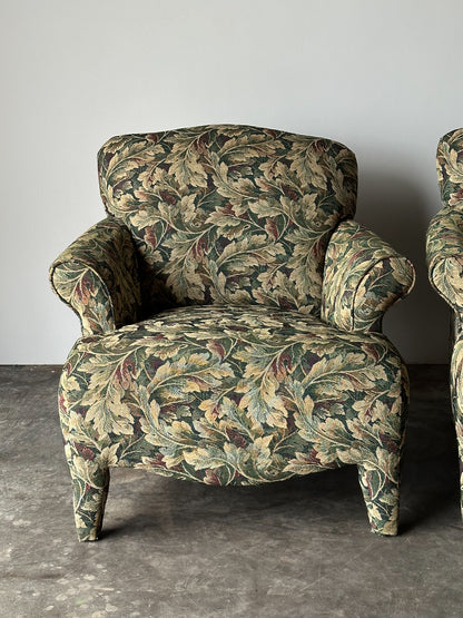 Sage Acanthus Tapestry Club Chairs, John Hutton for Donghia Luciano, 1990s, Pair