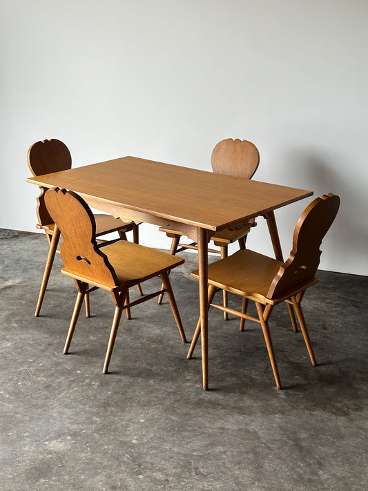 Swiss Alpine Stabelle Oak Dining Set, Mid-Century, Set of 5