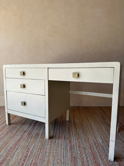 Vintage Simmons Metal Desk With Original Square Pulls, C 1940s