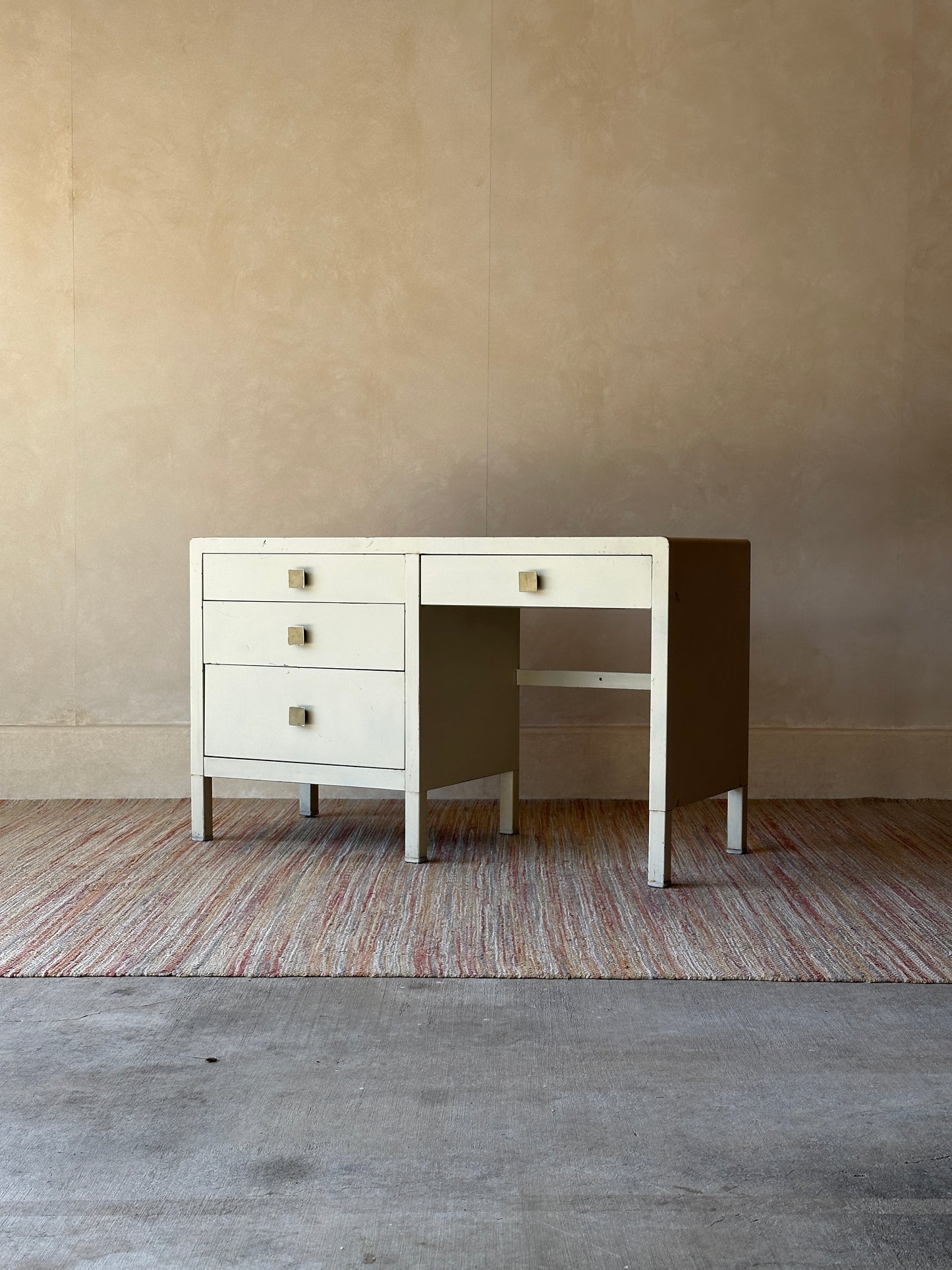 Vintage Simmons Metal Desk With Original Square Pulls, C 1940s