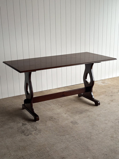 Antique English Country Oak Trestle Dining Table