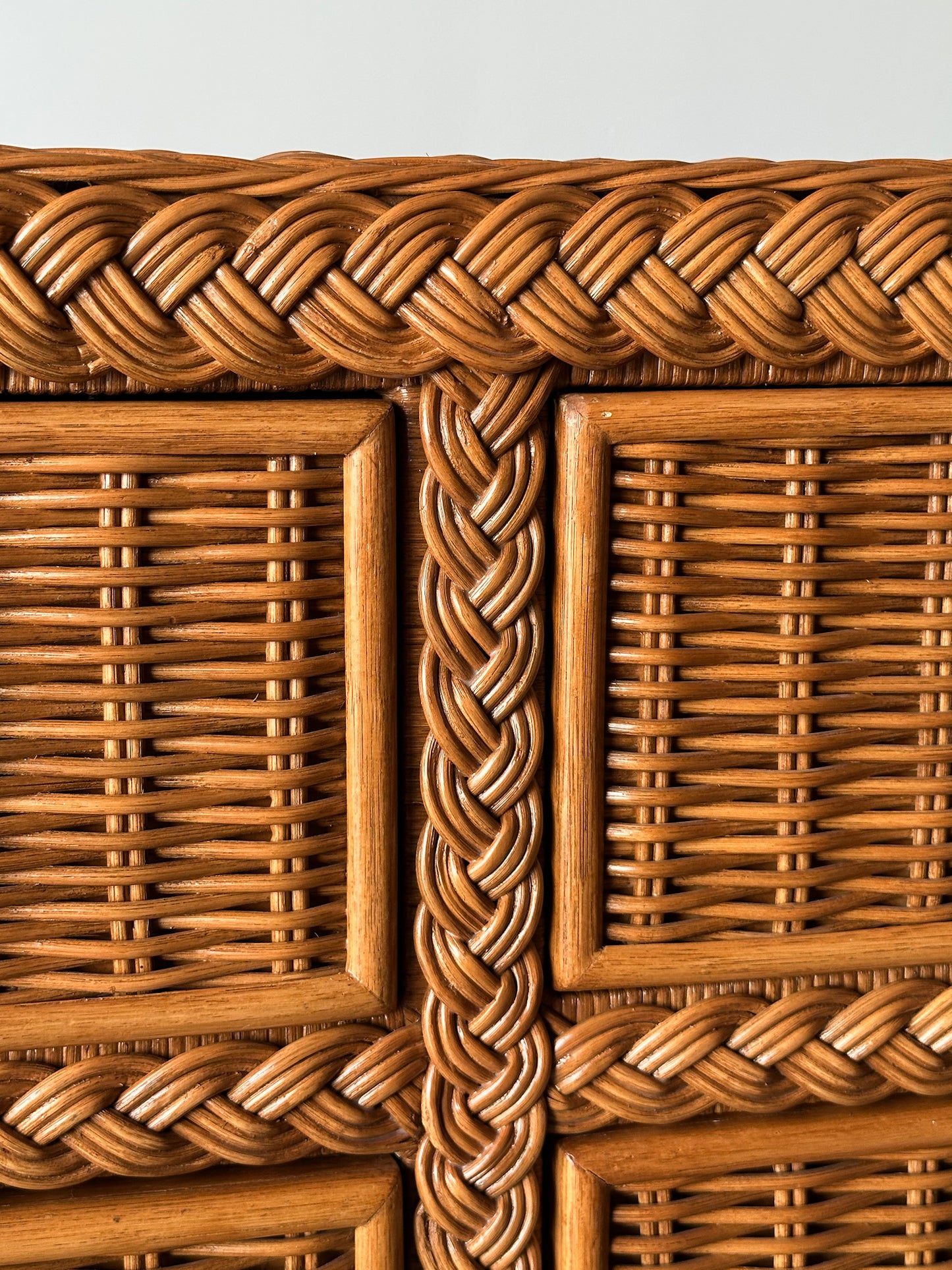 Vintage Woven Wicker Six-Drawer Dresser