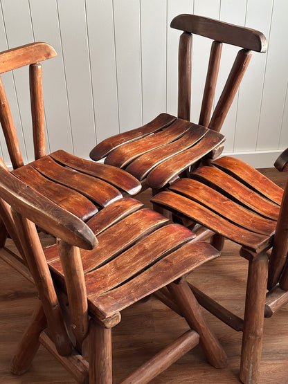 Vintage Brutalist Wood Dining Chairs, Set of 4