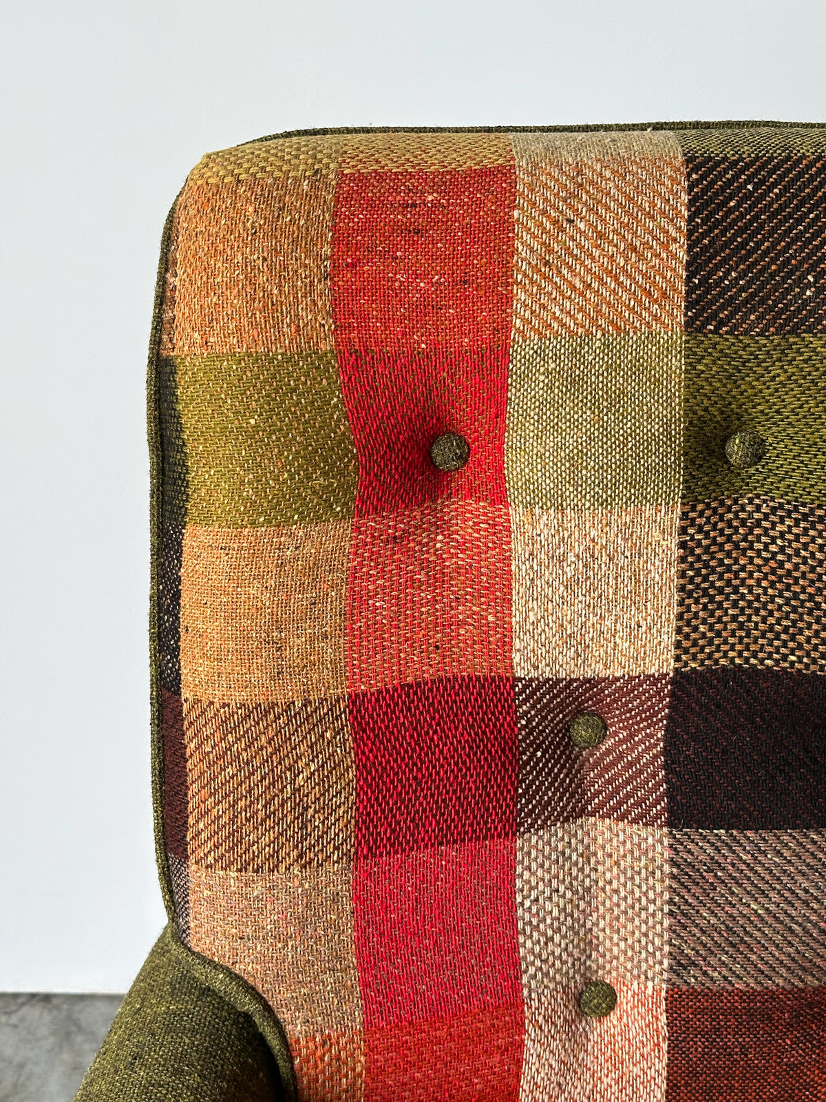 Olive Tweed Swivel Rocker with Patchwork Plaid Upholstery, 1970s