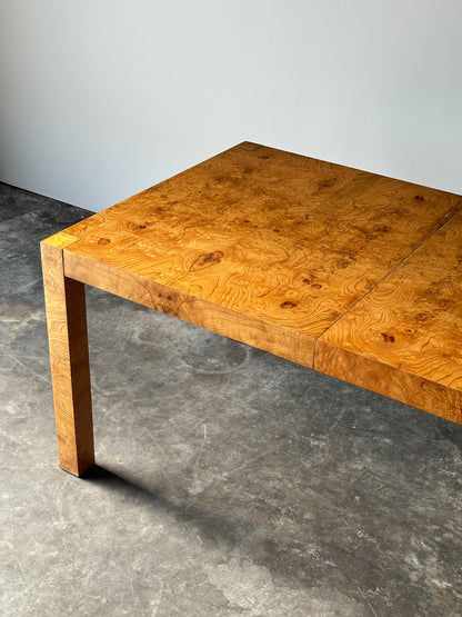 Lane Burl Wood Extendable Parsons Dining Table in the Style of Milo Baughman, 1970s