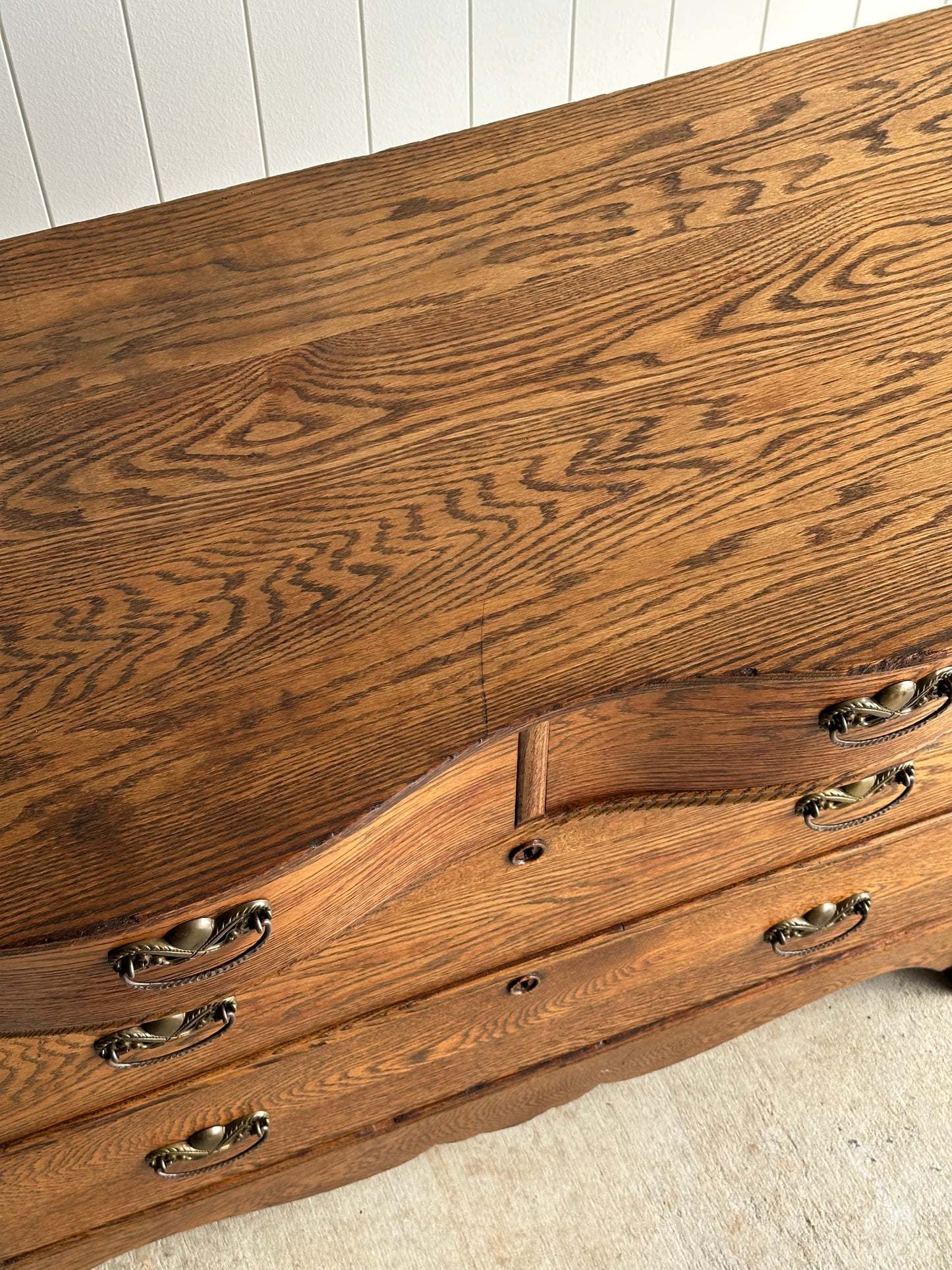 Late 19th Century Antique Serpentine Oak Chest of Drawers