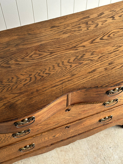 Late 19th Century Antique Serpentine Oak Chest of Drawers