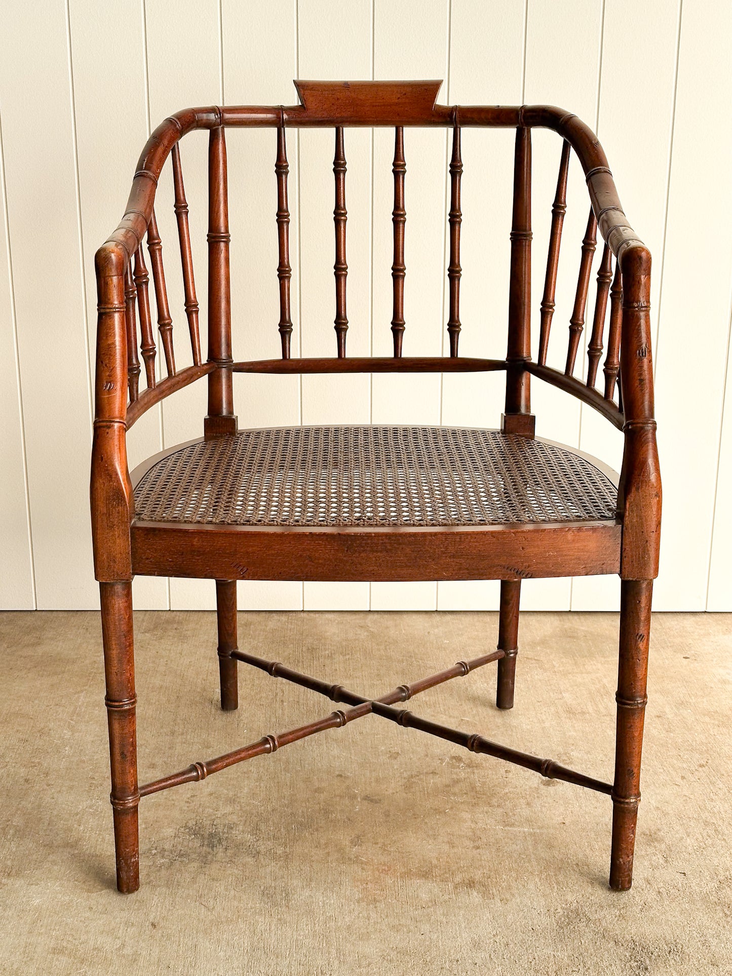 Vintage Wooden Armchair with Cane Seat