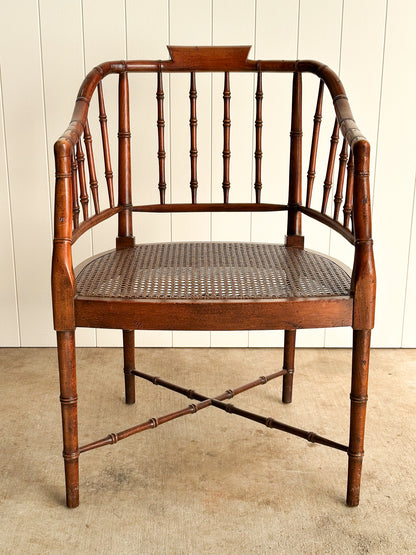 Vintage Wooden Armchair with Cane Seat